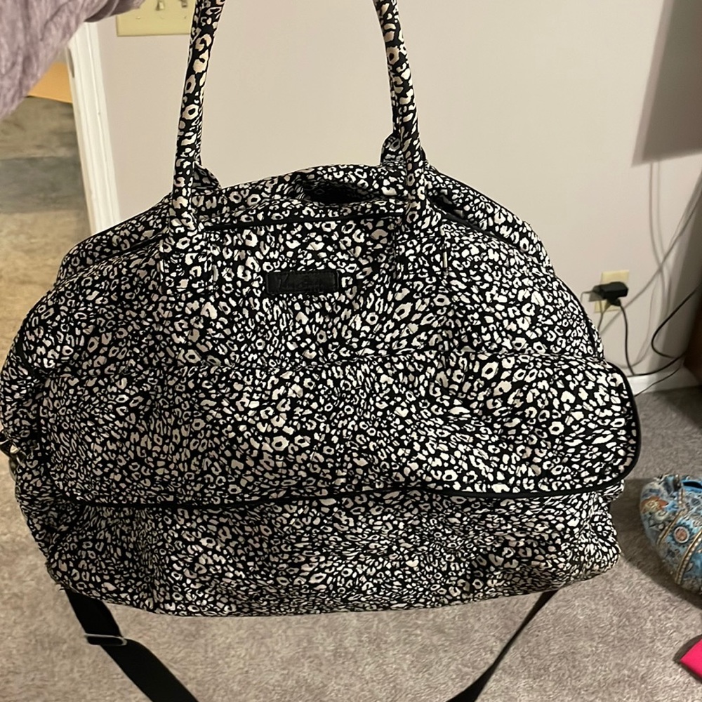 Vera Bradley weekender bag with black and white pattern